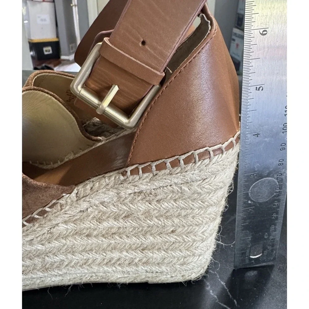 Marc Fisher Alida Suede Espadrille Platform Wedge Sandals Brown Open Toe 6.5M‎
